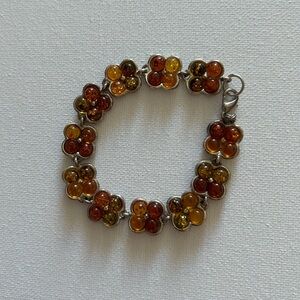 Vintage Exquisite Handmade Clover Flower Baltic Amber Bracelet with Silver